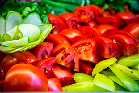 Served tasty vegeterian heahy food close up view.の写真素材
