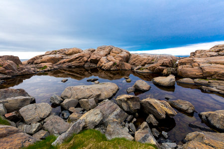 Beautiful arctic summer landscape on Barents seaの写真素材