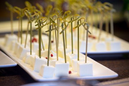 Served tasty cheese meal in restaurant close up view.の写真素材