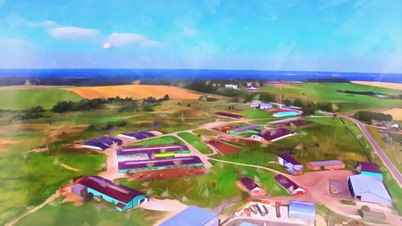 Beautiful rural landscape colorful painting looks like picture.