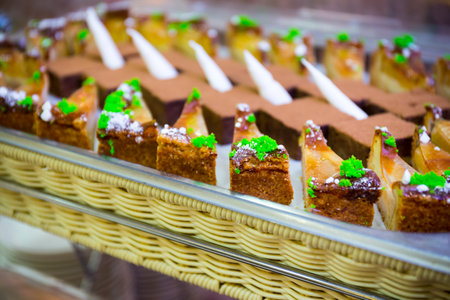 Served tasty bakery products close up viewの写真素材