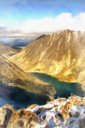 Beautiful mountain landscape at Polar Urals colorful paintingの写真素材