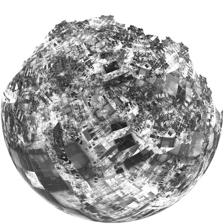 3D illustration of abstract fractal for creative design looks like modern city techno structure.