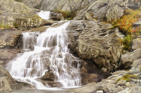 Beautiful scene with waterfall at the mountains