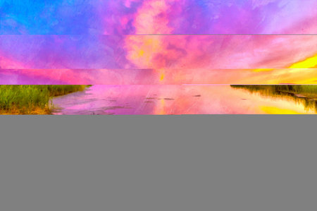 Beautiful colorful sunset over the lake colorful painting