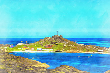 Scenery landscape of Barents sea shoreline colorful painting looks like picture.の写真素材