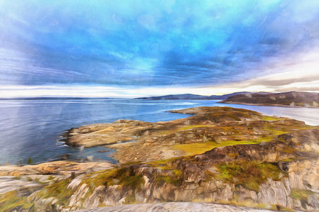 Beautiful seascape at Barents sea colorful paintingの写真素材