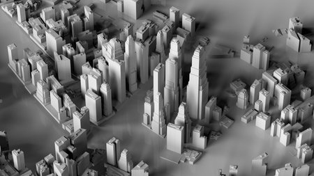 3D illustration of futuristic modern city model.の写真素材