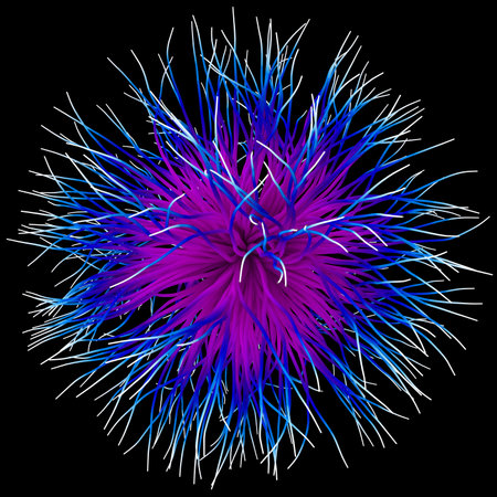 3D illustration of three-dimensional object like a virus on black background.の写真素材