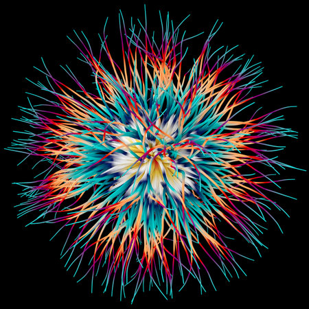 3D illustration of three-dimensional object like a virus on black background.の写真素材