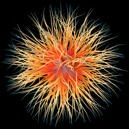 3D illustration of three-dimensional object like a virus on black background.の写真素材