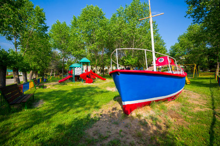 Childrens playground summer view, place for games and physical activity.の写真素材