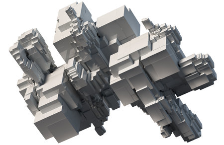 3D illustration of three-dimensional model consisting of rectangular blocks.の写真素材