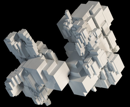 3D illustration of three-dimensional model consisting of rectangular blocks.の写真素材