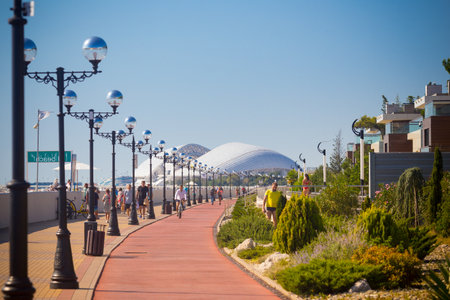 RUSSIA, SOCHI - SEPTEMBER 13, 2019: New embankment in Adler is very suitable for comfort summer leisure on seasideのeditorial素材