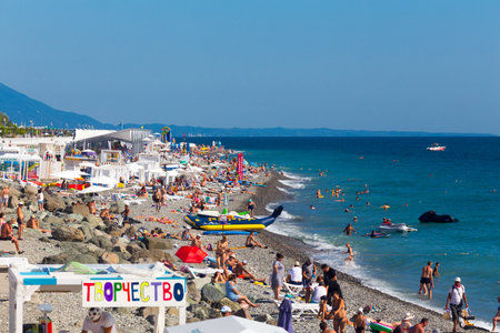 RUSSIA, SOCHI - SEPTEMBER 13, 2019: New embankment in Adler is very suitable for comfort summer leisure on seasideのeditorial素材