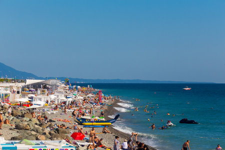 RUSSIA, SOCHI - SEPTEMBER 13, 2019: New embankment in Adler is very suitable for comfort summer leisure on seasideのeditorial素材