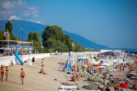 RUSSIA, SOCHI - SEPTEMBER 13, 2019: New embankment in Adler is very suitable for comfort summer leisure on seasideのeditorial素材
