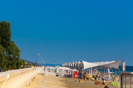 RUSSIA, SOCHI - SEPTEMBER 13, 2019: New embankment in Adler is very suitable for comfort summer leisure on seasideのeditorial素材