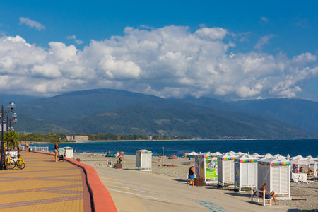 RUSSIA, SOCHI - SEPTEMBER 13, 2019: New embankment in Adler is very suitable for comfort summer leisure on seasideのeditorial素材