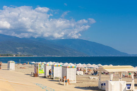 RUSSIA, SOCHI - SEPTEMBER 13, 2019: New embankment in Adler is very suitable for comfort summer leisure on seasideのeditorial素材