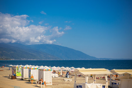 RUSSIA, SOCHI - SEPTEMBER 13, 2019: New embankment in Adler is very suitable for comfort summer leisure on seasideのeditorial素材