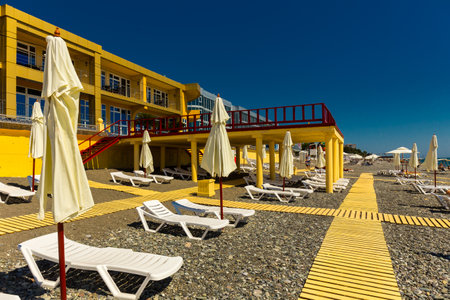 RUSSIA, SOCHI - JUNE 14, 2018: New embankment in Adler is very suitable for comfort summer leisure on seasideのeditorial素材