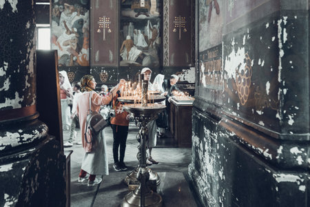 ABKHAZIA, NEW ATHOS - JULY12, 2018: New Athos St. Panteleimon Monastery is the most popular place of interest in Abkhaziaのeditorial素材