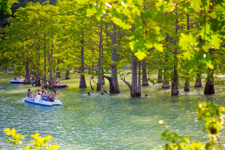 RUSSIA, ANAPA- JUNE 09, 2019: Sukko lake is very beautiful and popular for its trees groing into the waterのeditorial素材