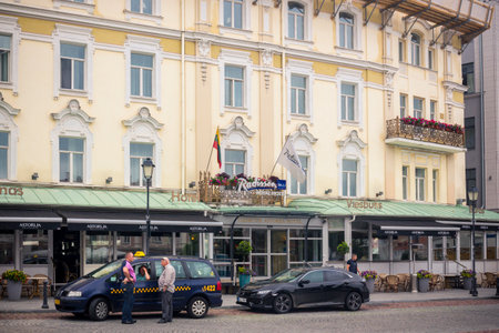 LITHUANIA, VILNIUS - JULY 26, 2017: Streets of Old Town of Vilnius, one of the biggest Old Towns of european citiesのeditorial素材