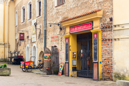 LITHUANIA, VILNIUS - JULY 26, 2017: Streets of Old Town of Vilnius, one of the biggest Old Towns of european citiesのeditorial素材