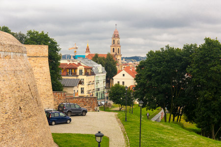 LITHUANIA, VILNIUS - JULY 26, 2017: Streets of Old Town of Vilnius, one of the biggest Old Towns of european citiesのeditorial素材