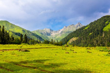 Scenery mountain landscape at Caucasus mountains with clouds.の写真素材