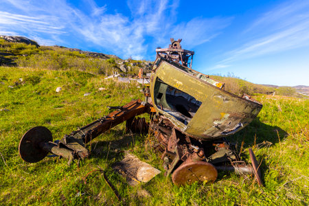 Old ruined military equipment from former USSR military base.の写真素材