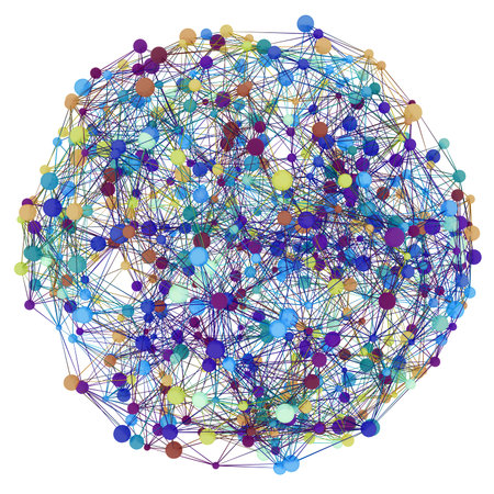 3D illustration of network grid globe on white background.