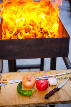 Fresh tasty vegetables are waiting to be prepared on grillの写真素材