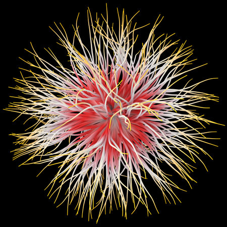 3D illustration of three-dimensional object like a virus on black background.の写真素材