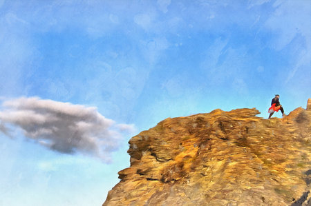 Beautiful mountain landscape at Polar Urals colorful paintingの写真素材