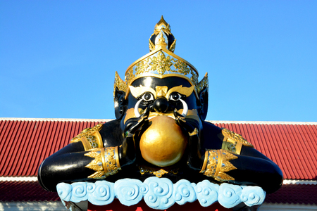 Phra Rahu in Thailand (Rahu om jan), Rahu the mythical of Darkness. He has half body, but invisible. The statue pose is the giant swallow the moon for the eclipseの写真素材