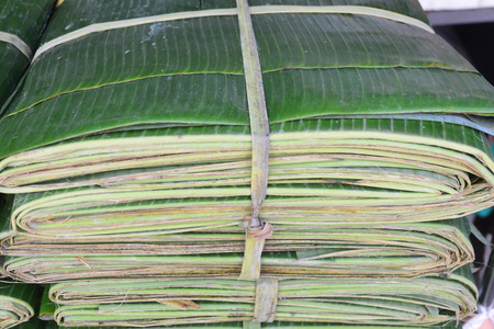 Stack of banana leaf for sell in pak khlong talatの写真素材