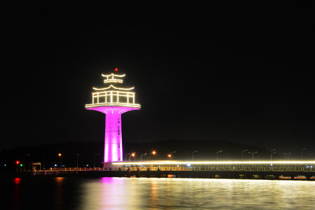 Lighthouse Chinese of  SiChang island in the nightの写真素材