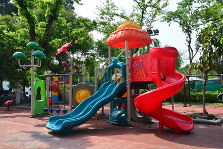 Children's playground in a city park, Playground for children.の写真素材