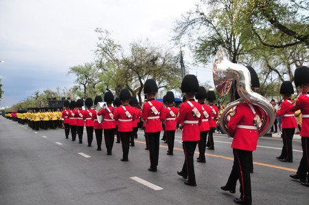 Bangkok, Thailand - May 04 2019: Kingâs Guard Regiment,Thai royal soldier in the parade row for the king's coronation ceremony at Sanam Laung,the royal multi purpose land in front of the Grand Palaceのeditorial素材