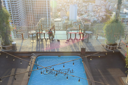 NHA TRANG, VIETNAM â€“ 28 FEBRUARY 2020 : Skylight is the first Rooftop Beach Club in Vietnam...