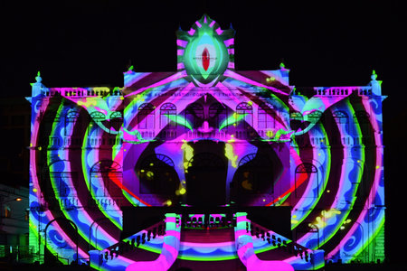 BANGKOK, THAILAND â€“ 17 JUNE 2021 : Bangkok Projection Mapping Competition 2021 which will be...