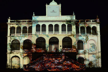 BANGKOK, THAILAND â€“ 17 JUNE 2021 : Bangkok Projection Mapping Competition 2021 which will be...