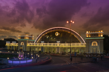 Bangkok railway station(Hua lamphong ) in the night,105 years of memories ,Bangkok city, Thailandの写真素材