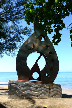 KRABI, THAILAND - March 24, 2022 : Sculpture of Andaman by Professor Decha Warashoon, national artist- Visual Arts, Technique Stainless steel, Landmarks On Ao Nang Beach , Krabi Province, Thailandのeditorial素材