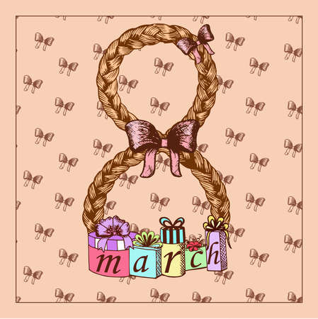 8 march vector card with braid.のイラスト素材