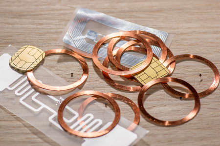 Different chip types with contact chip, RFID chip and other ID combinationの写真素材